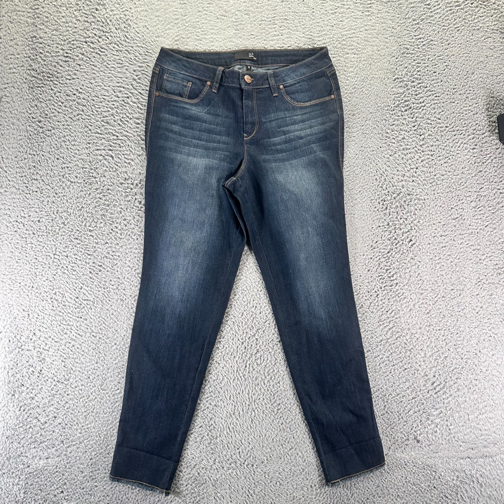 1822 Denim Jeans Womens 14 Blue Cotton Skinny Leg Frayed Hem Whiskered Stretch